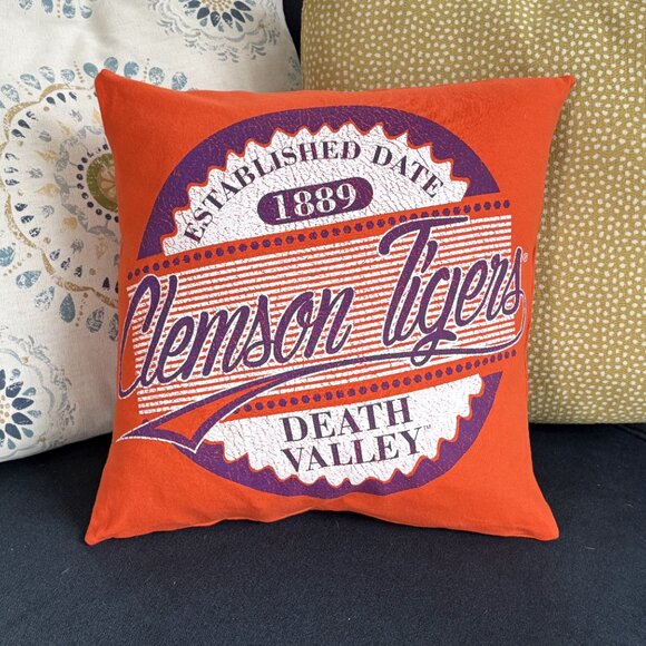 Clemson University Tigers handmade reworked t-shirt 16" pillow cover dorm decor - Picture 1 of 10